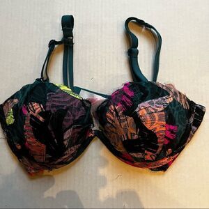 PINK Bra Date Plunge push up multiway 34B underwire, padded, black, pink multi